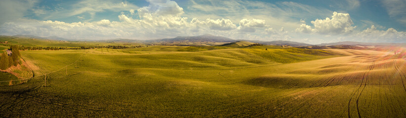 Tuscany countryside hills, stunning aerial view in spring.