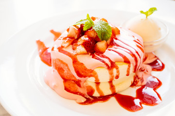 Sweet pancake dessert with strawberry