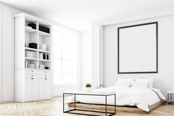 Corner of a bedroom with bookcase