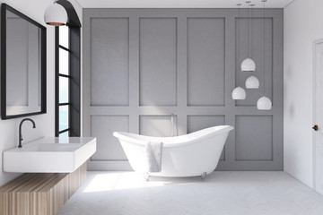 Gray bathroom, mirror