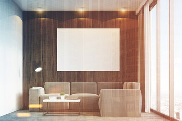 Dark wooden living room and poster toned