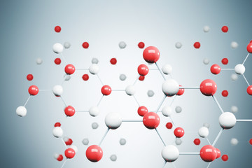 White and red molecule, gray background