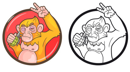Mad monkey with a grenade, emblem
