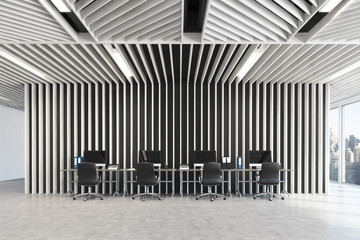 Open space gray office wood