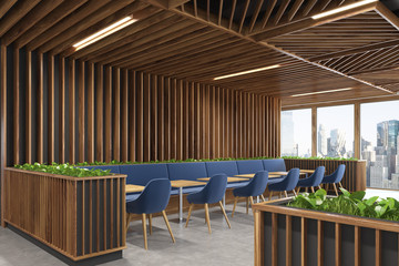 Blue chair cafe wooden interior side