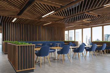 Blue chair cafe wooden interior side dark