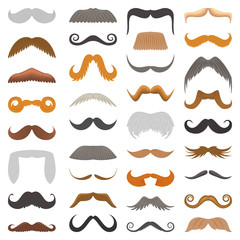 Vector set of hipster retro hair style mustache vintage old shave male facial beard haircut isolated illustration