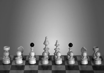 Chessboard and white pieces