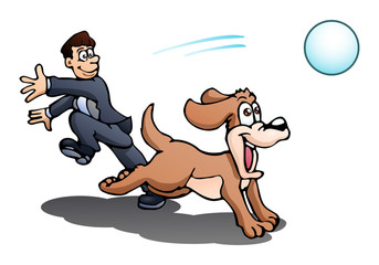 play with dog over isolated white