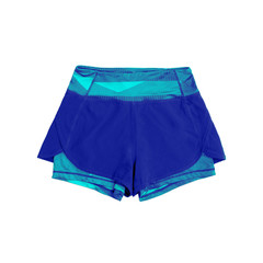 short blue and turquoise nylon sports pants isolated on white background