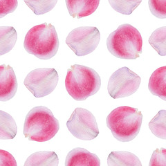 Seamless pattern of watercolor rose petals. Seamless pattern on a white background for fabric, textile, wrapping paper, phone case