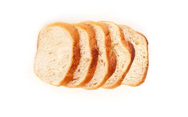 Slices of bread on white background