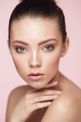 Obraz premium Beauty Woman Face Makeup. Female With Fresh Facial Skin