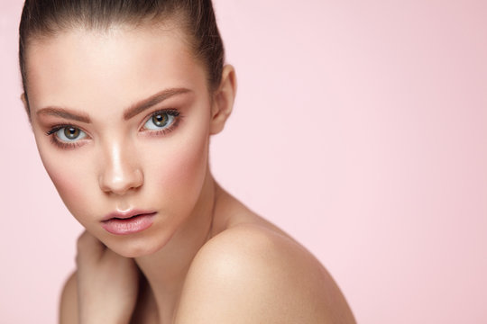 Skin Care. Portrait Of Beautiful Female Face With Fresh Makeup
