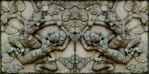 Obraz premium Ancient stucco wall at Thailand temple