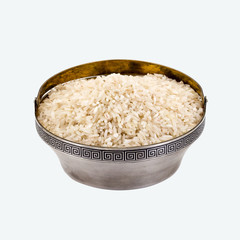 Rice in a bowl on a white background