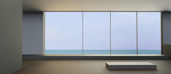 Modern Beach lounge Clean and seat in Holiday on Sea view / 3d rendering