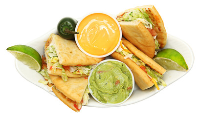 Seasoned Beef Chalupas with Cheese Sauce and Guacamole