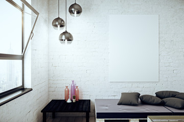 Loft interior with banner