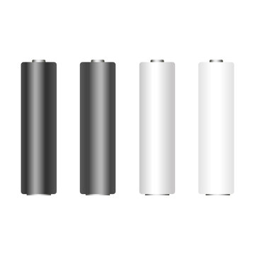 Set of white black alkaline AA batteries. Vector