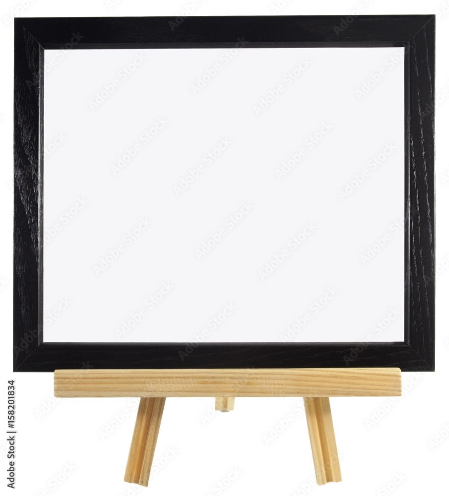 Wall mural blank black wood frame on presentation easel. copy space. isolated. horizontal.