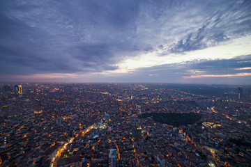 Istanbul view from air shows us amazing twilight scene