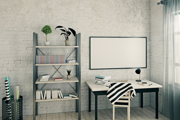 Interior with workplace and frame