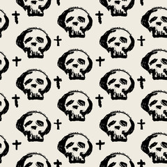 Seamless skulls textile doodle pattern grunge texture