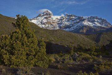 Mountain Sierra Velluda (3,585 m) rising above forested hillsides in Laguna de Laja National Park...