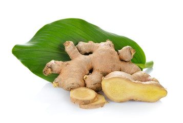 ginger with leaf on white background