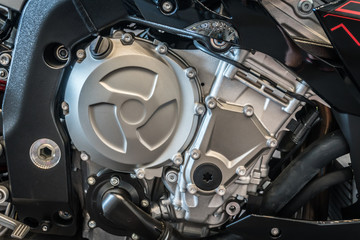 Detail of modern motorcycle engine. Big bike