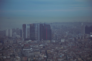 Fototapeta premium Istanbul view from air shows us amazing sunset scene
