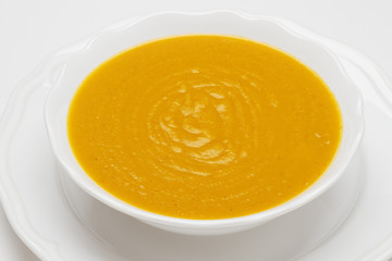 Plate of pea cream soup