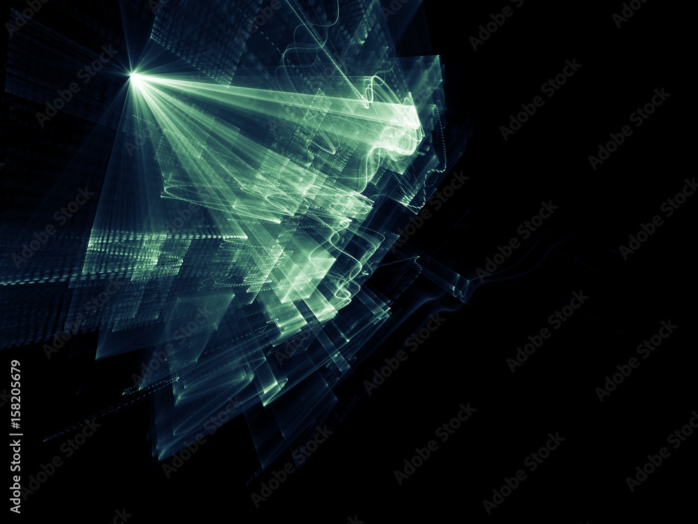 Poster abstract background element. three-dimensional composition of wave shapes, grids and beams. media in