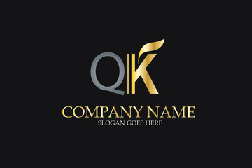 OK Letter Logo Design in Golden and Metal Color