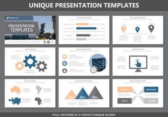 Set of bodily and blue elements for multipurpose presentation template slides with graphs and charts. Leaflet, corporate report, marketing, advertising, annual report, book cover design.