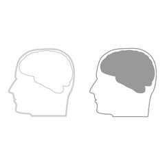 Head with brain  the grey color icon .