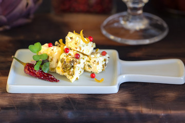 Griechischer Käse,  als Amuse -Gueule serviert