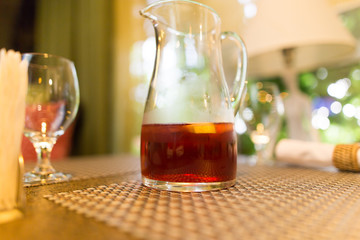 Red strawberry drink on the table in the restaurant