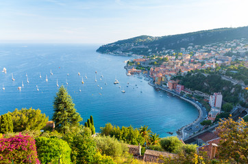 View of luxury resort and bay of Cote d'Azur in France.