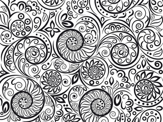 Black and white floral pattern for coloring book in doodle style. Vector elements for design.