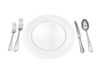 Empty Plate with Spoon, Knife, and Forks