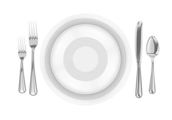 Empty Plate with Spoon, Knife, and Forks