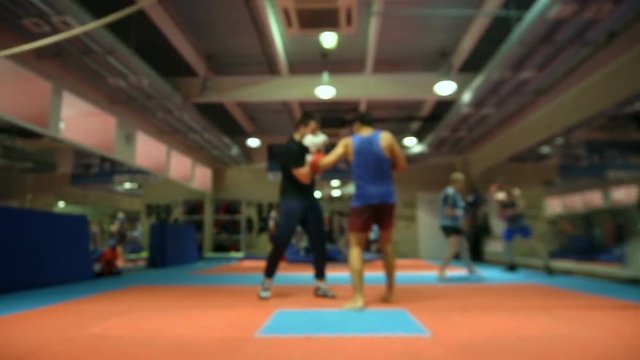 Boxers Training at Gym. Defocused