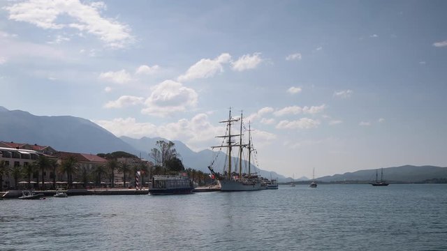 a huge sailing ship in the porto montenegro marina in Tivat, montenegro