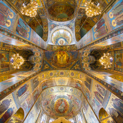 Fototapeta na wymiar The decoration of the temple of the Savior on Spilled Blood in St. Petersburg.