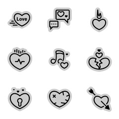 Icons for theme Heart, love, relationship, vector, icon, set. White background