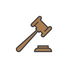 Auction hammer, gavel filled outline icon, vector sign, colorful illustration