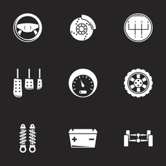 Icons for theme car details. Black background