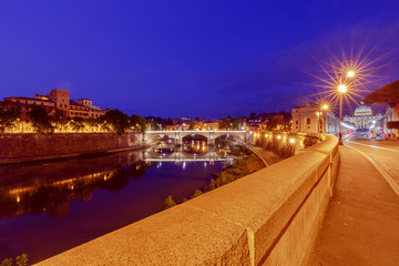 Rome. The Tiber River and Saint Peter's Cathedral.